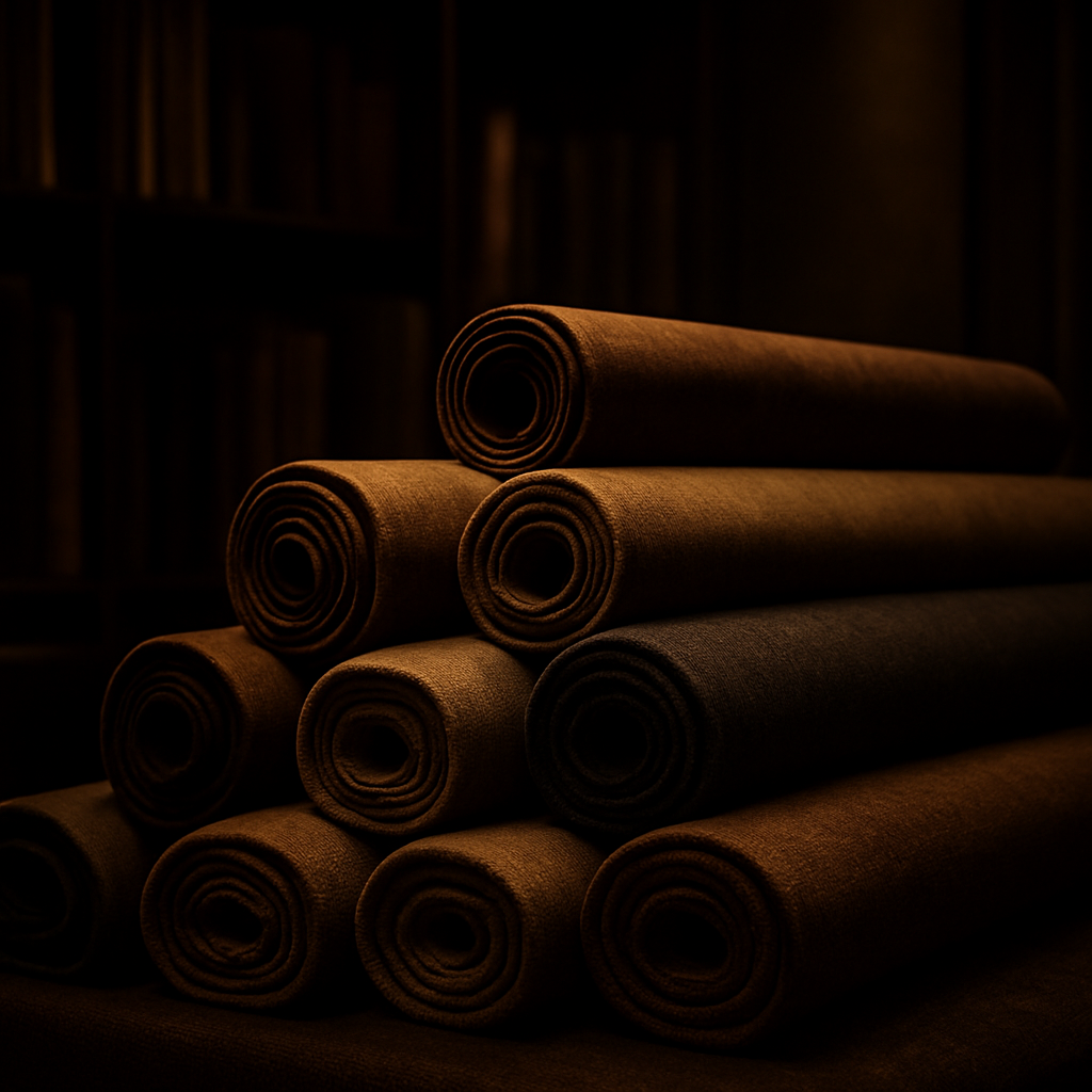 Rolls of premium upholstery fabric in the Danilo Lucchi showroom